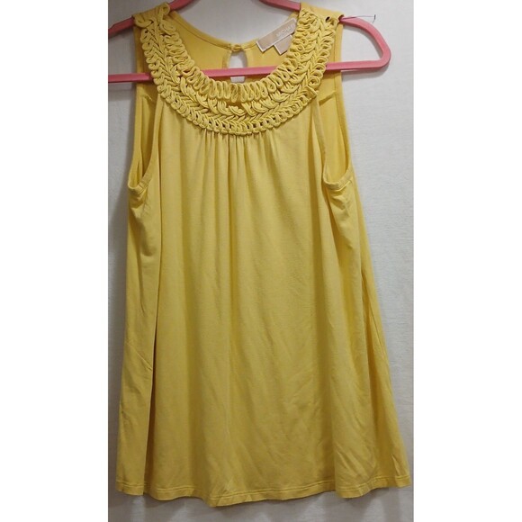 Michael Kors Tank Top Women’s Knotted Neckline Yellow Flowing Stretch Small Note - Picture 1 of 6